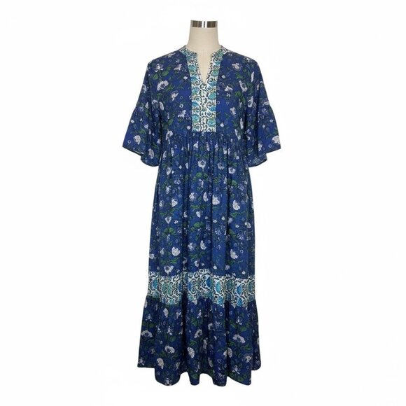 Mod's Mahal Split Neck Floral Midi Dress Womens Size XS Vintage Prairie Boho - Picture 1 of 11